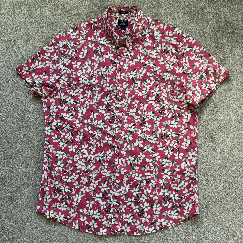 J.Crew Flex Washed Slim Fit Floral Button Up Shirt Pink Men’s Large Cotton